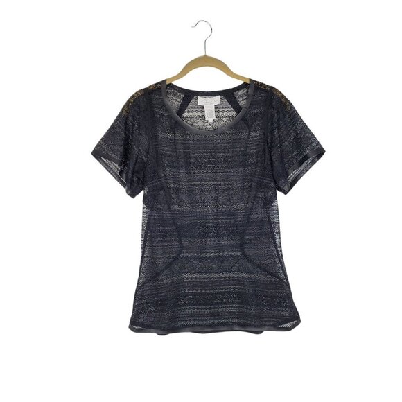 Byron Lars Beauty Mark Top Black Lace Mesh Short Sleeve Sheer Tee Shirt Size 4 - Picture 2 of 8